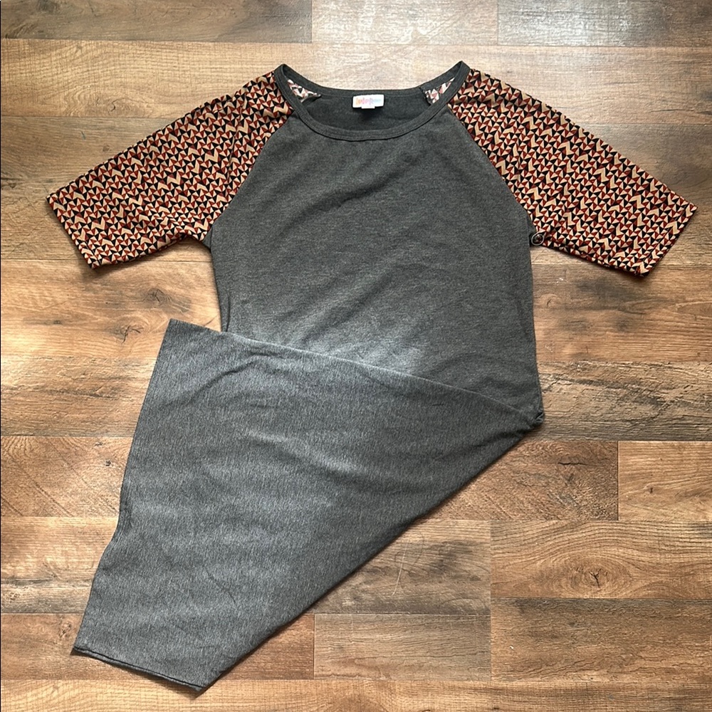 Gray Dress with Patterned Sleeves